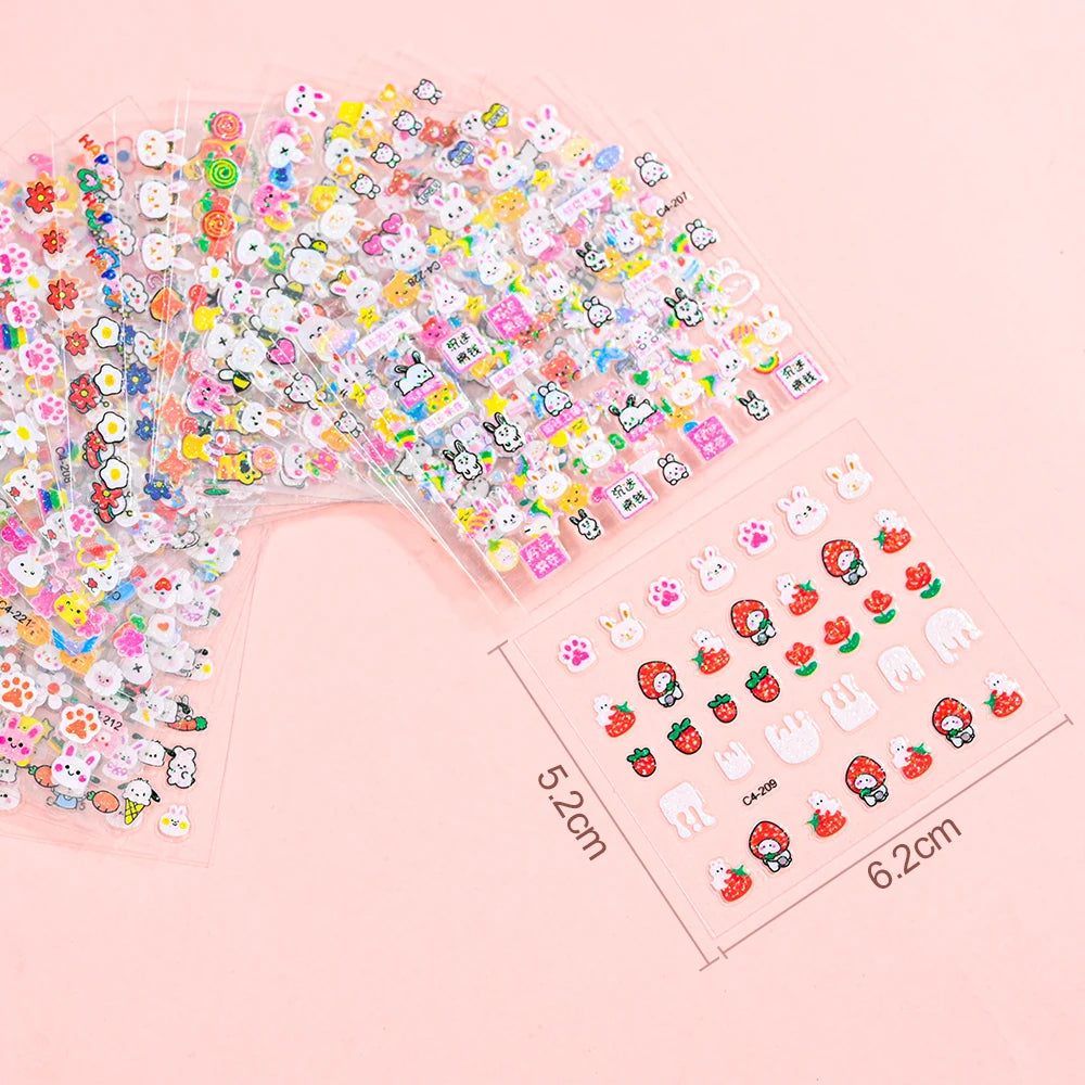 Kinder Nagelsticker „Häschen & Glitzer“ – 30 Stk Cartoon Nail Art mit Pailletten