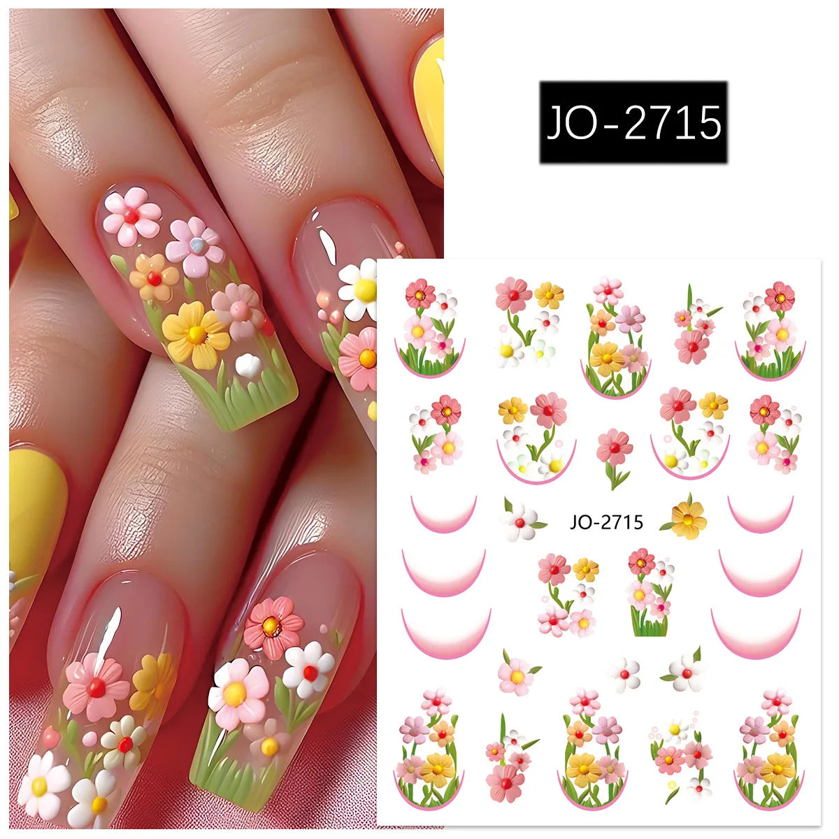 3D Nagelsticker Weißer Pflaumenblüten mit Goldperlen & Schmetterlingen