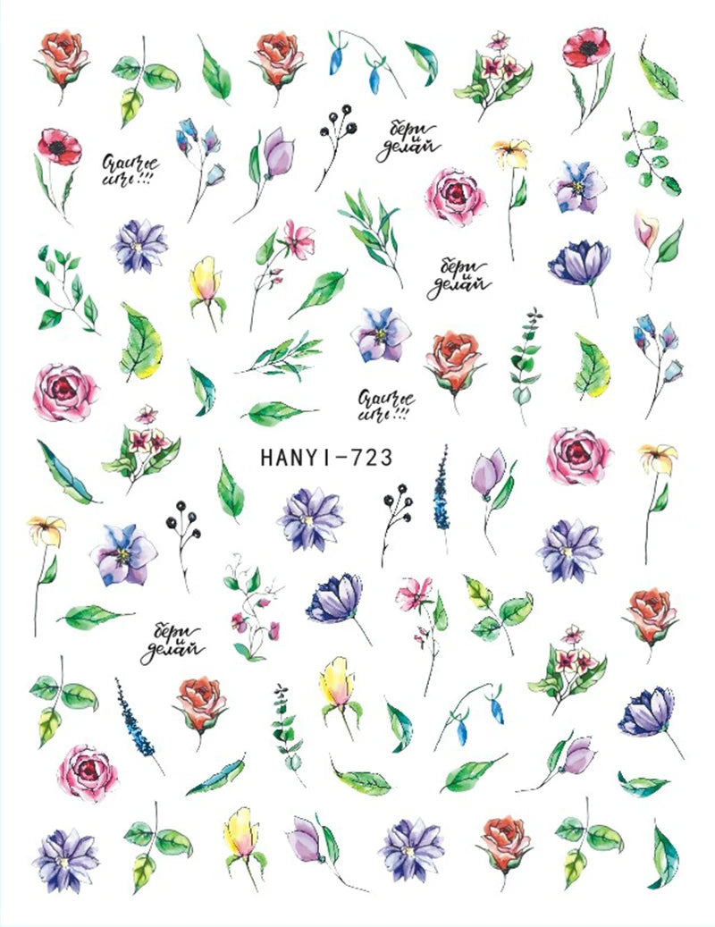 3d Nail Art Stickers Purple Lavenders Bunch Flowers Girls Rabbits Butterflys Decals For Nails Tips Decorations Manicures