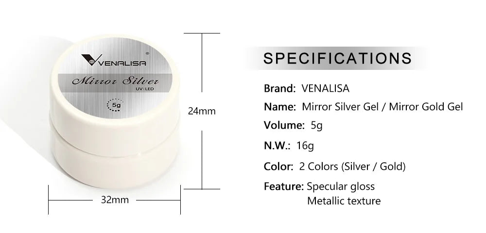 Venalisa 5ml Metallic Mirror Gel – Silber & Gold – UV-Gel für Spiegeleffekt & Modellage