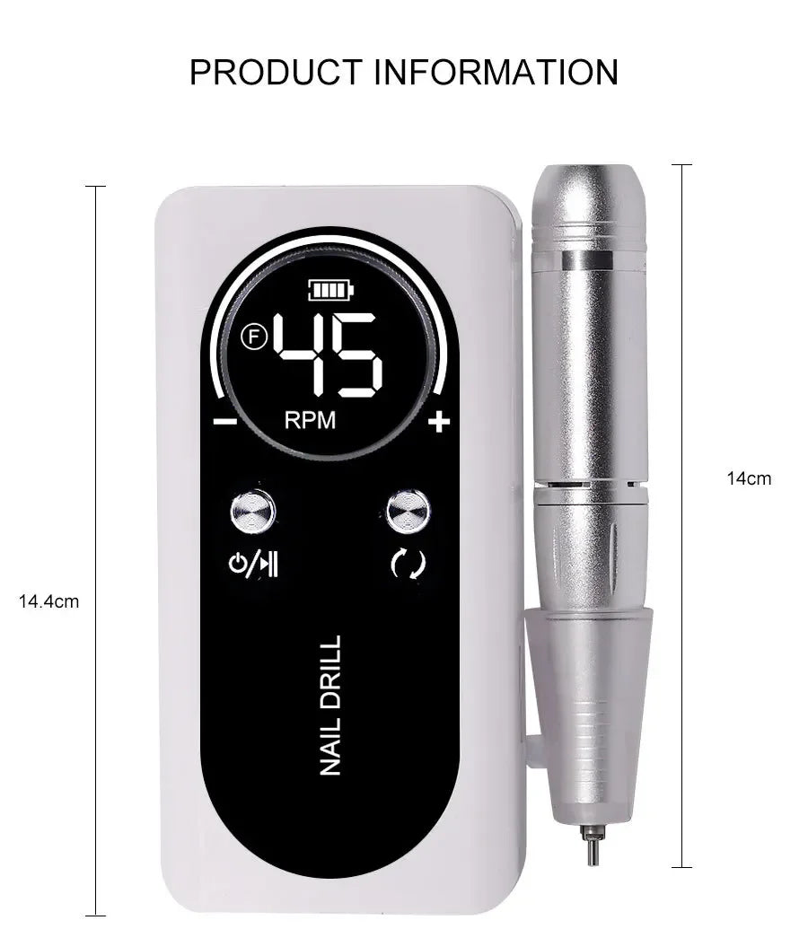NEW Professional 45000RPM Electric Portable Nail Drill Machine Rechargeable Low Noise Nail Sander File for Manicure Salon Tool