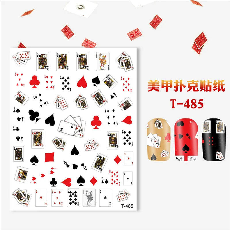 Pokerkarten Nail Sticker – 3D Nagelaufkleber mit Spielkarten & Symbolen