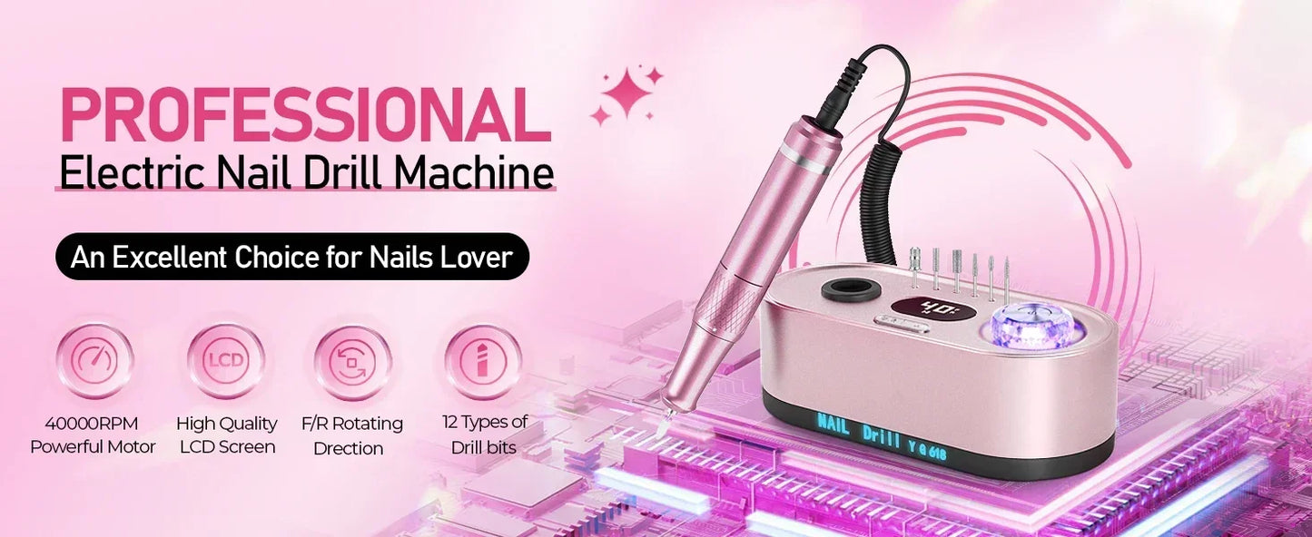 Elektrische Nagelfräse 40.000 U/min mit LCD-Display – Profi Nail Drill Set für Gel & Acryl