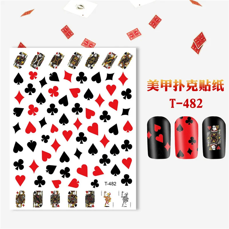 Pokerkarten Nail Sticker – 3D Nagelaufkleber mit Spielkarten & Symbolen