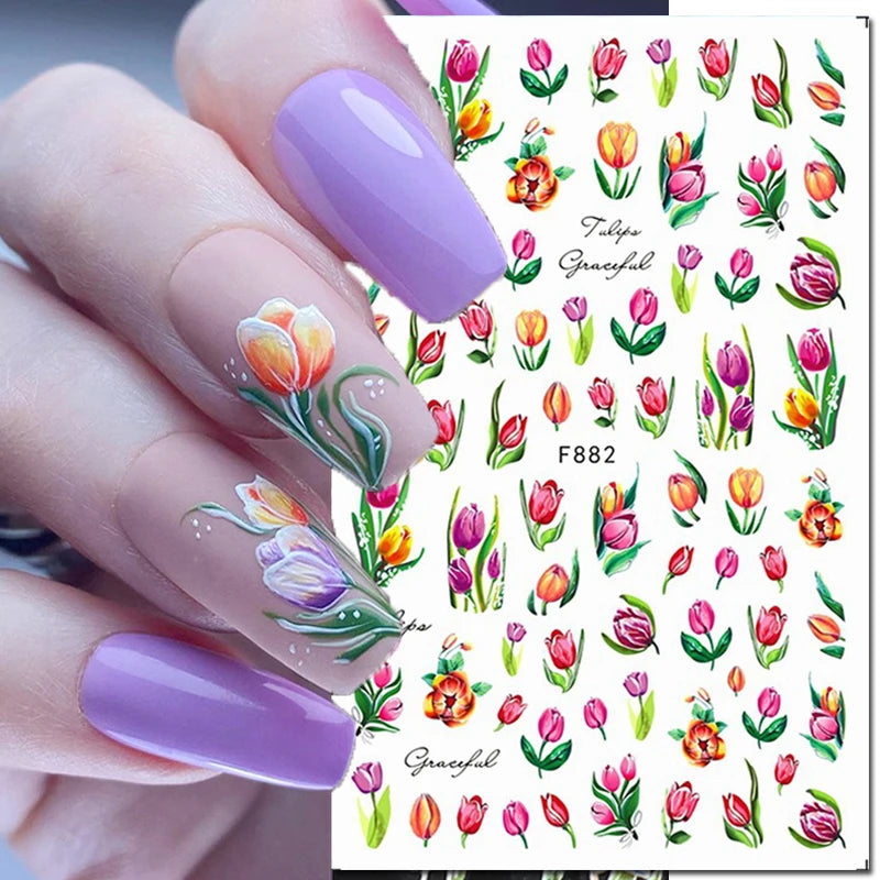 3D Nail Sticker – Tropische Blätter & Linien Design Schwarz & Weiß