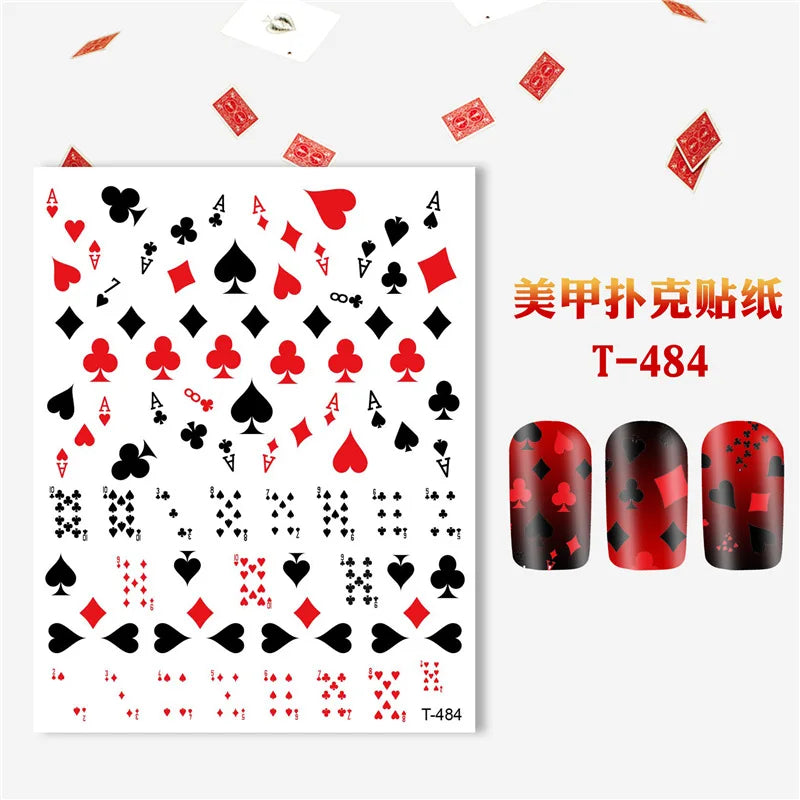 Pokerkarten Nail Sticker – 3D Nagelaufkleber mit Spielkarten & Symbolen