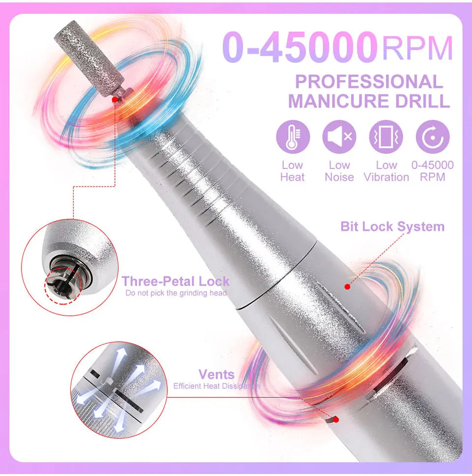 45000RPM Rechargeable Electric Nail Drill Machine Professional Nail Drills for Gel Nails Polish Portable Nail File Manicure Tool