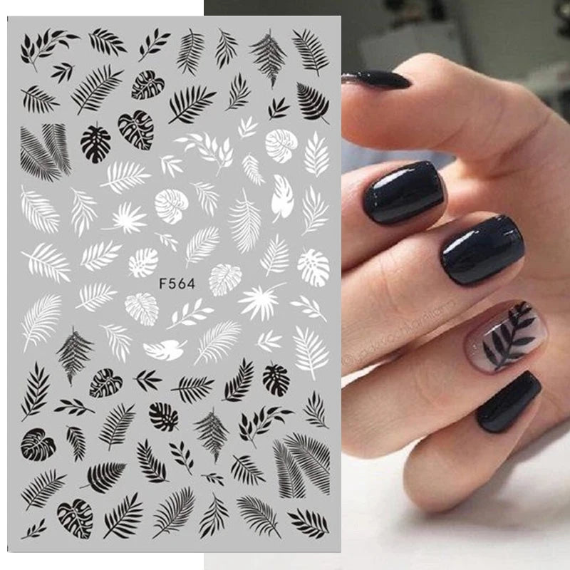 1PCS New 3D Devil's Eye Snake Nail Stickers Nail Art Decoration Black White Flowers Leaves Sticker Nail Art Decals Nail Parts