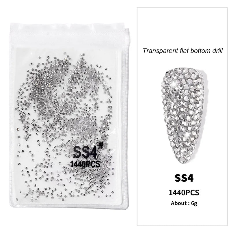 Strasssteine für Nägel – 1440 Stück (klar/AB, SS3–SS20)