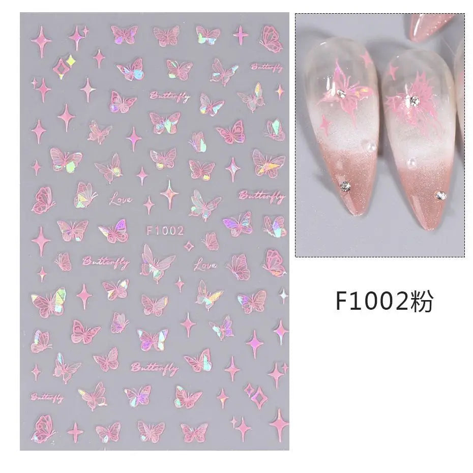 1PCS New 3D Devil's Eye Snake Nail Stickers Nail Art Decoration Black White Flowers Leaves Sticker Nail Art Decals Nail Parts