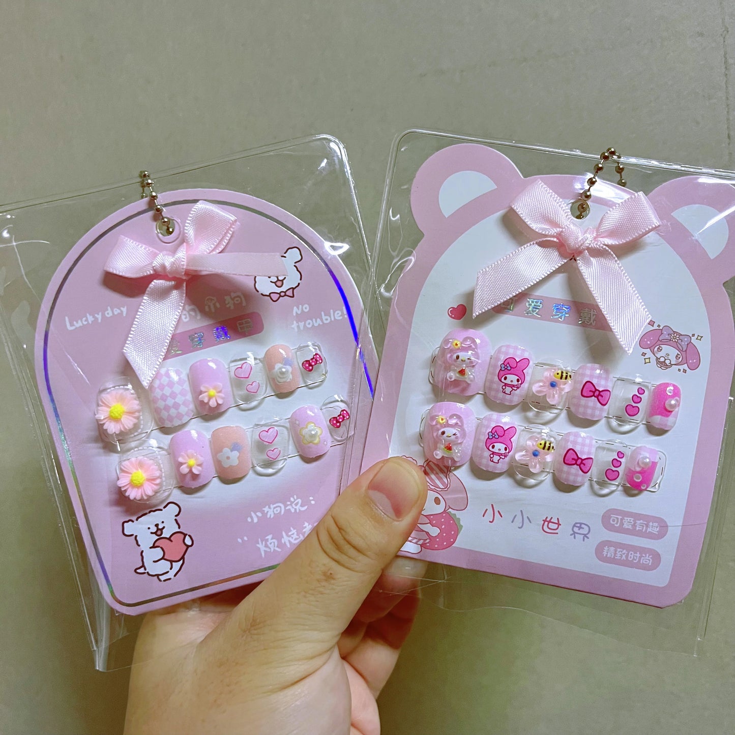 12pcs MINISO Children Press on False Nails Y2k Kawaii Cartoon Design Fake Nails Short Sqare Detachable Manicure Girls Gifts #DGL
