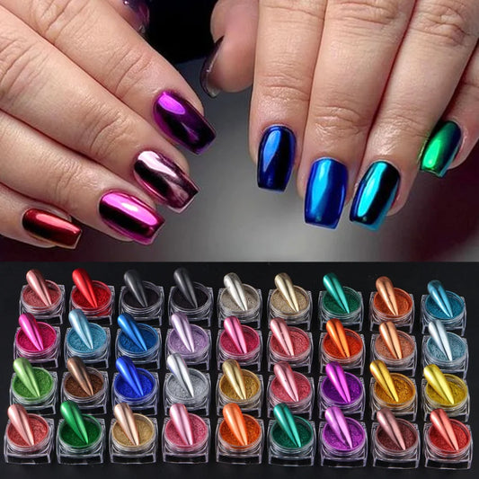 36er-Set Chrome-Pigmente – Superhelle Metallic Mirror Powder für Nailart