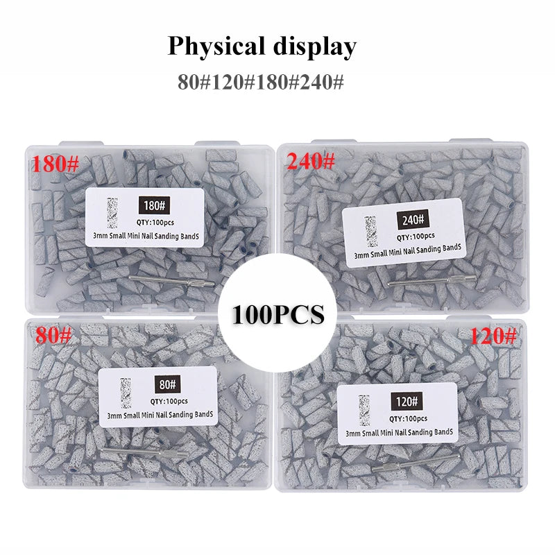 100 Stück Mini Schleifhülsen 3mm mit Mandrel Set – Für Nagelhaut, Hornhaut & Maniküre