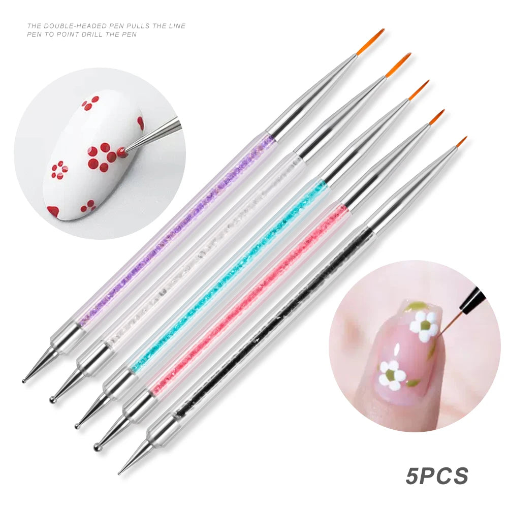 5er-Set Nail Art Liner Pinsel – Rosa, ultrafein für French & Linien (7/10/12/15/20mm)