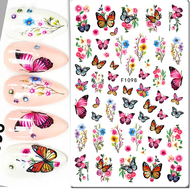 3d Nail Art Stickers Purple Lavenders Bunch Flowers Girls Rabbits Butterflys Decals For Nails Tips Decorations Manicures