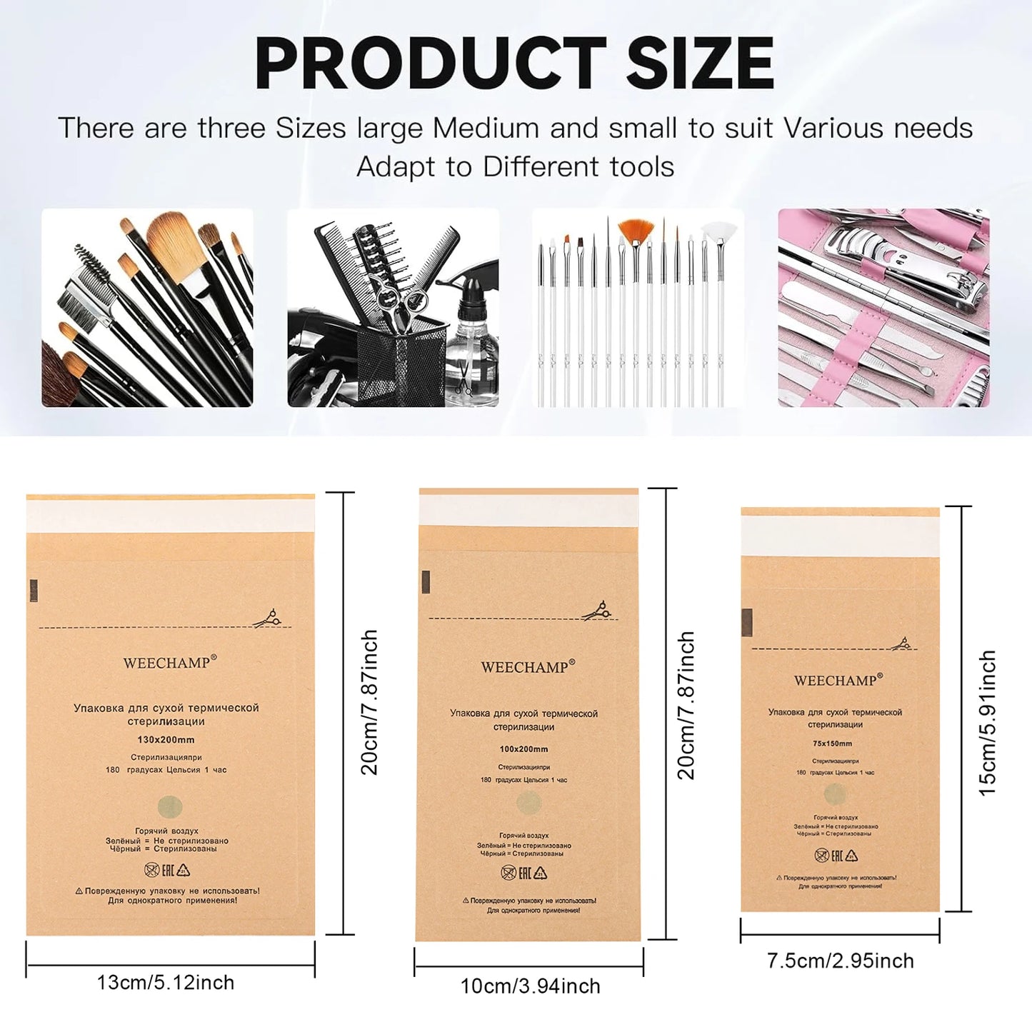 Sterilisationsbeutel für Nagel- & Tattoo-Instrumente – 100 Stück | Kraftpapier