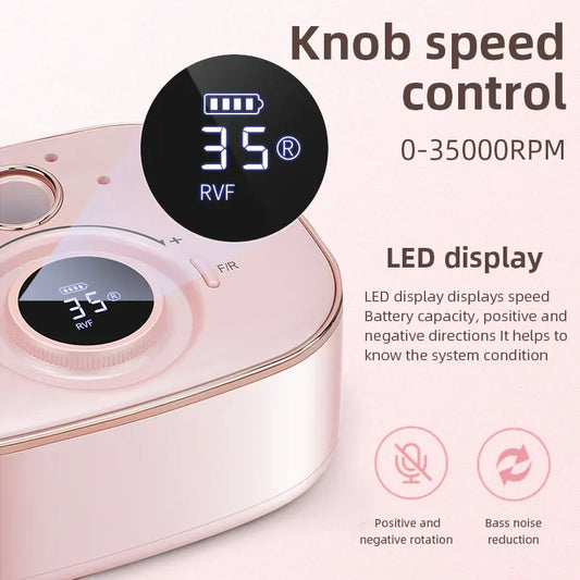 Elektrische Nagelfräse Set 35000 RPM mit LED-Display – Profi Schleifgerät für Maniküre & Pediküre