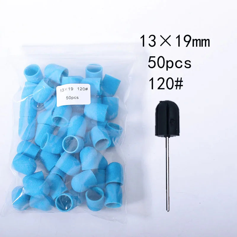 50er Set Schleifkappen für Nagelpflege mit Gummi-Träger – Pediküre & Hornhautentfernung