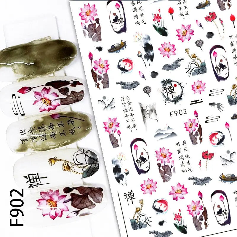 3D Nail Sticker – Tropische Blätter & Linien Design Schwarz & Weiß