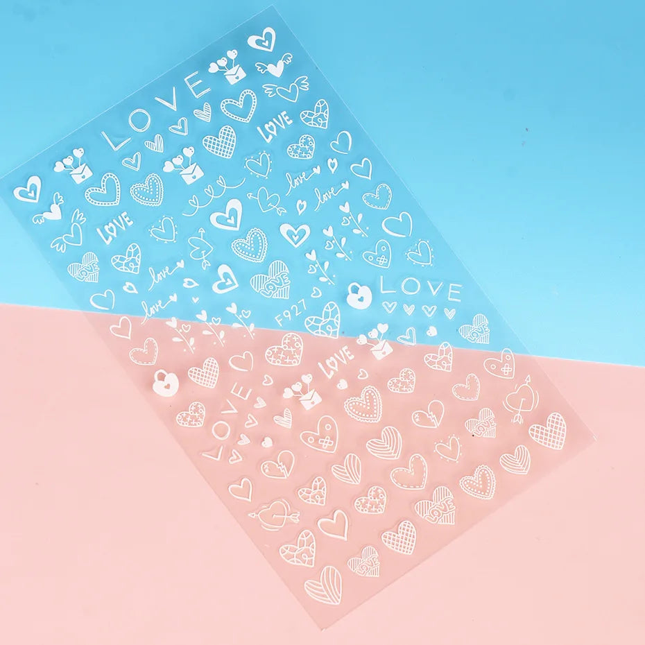 Love & Heart Valentine's Day Nail Stickers – Schwarz Weiß 3D Aufkleber