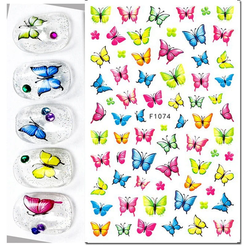 3d Nail Art Stickers Purple Lavenders Bunch Flowers Girls Rabbits Butterflys Decals For Nails Tips Decorations Manicures