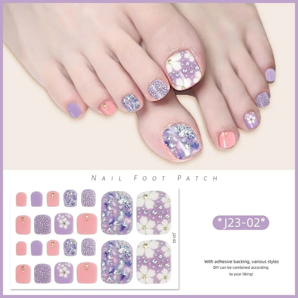 Abziehbare Fußnagelsticker – 22-teiliges Set für Modebewusste Pediküre mit Glanz-Effekt