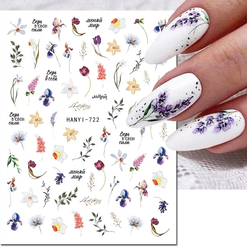 3D Nagelsticker Weißer Pflaumenblüten mit Goldperlen & Schmetterlingen 2.