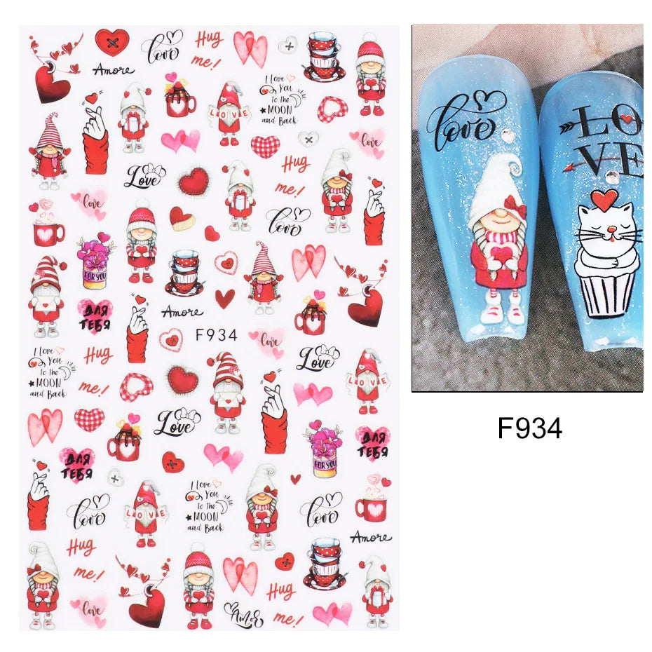 Love & Heart Valentine's Day Nail Stickers – Schwarz Weiß 3D Aufkleber