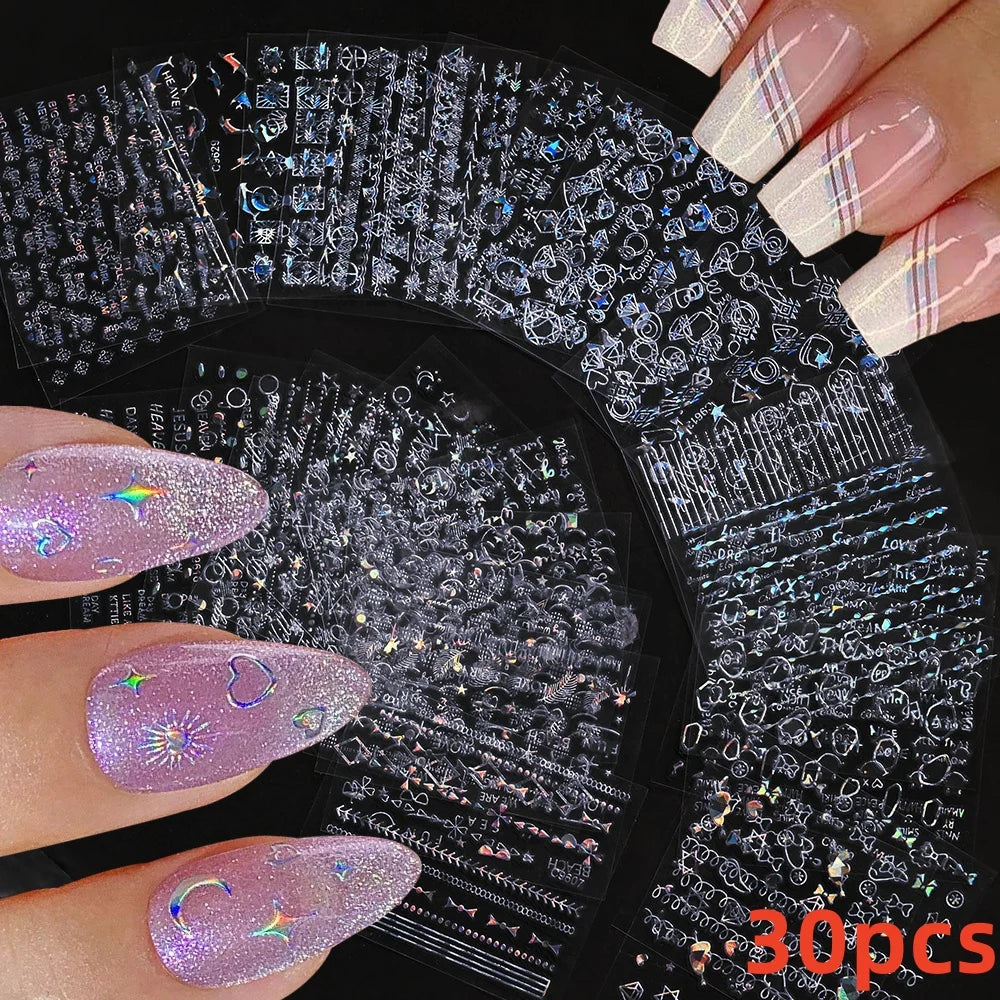 Kinder Nagelsticker „Häschen & Glitzer“ – 30 Stk Cartoon Nail Art mit Pailletten