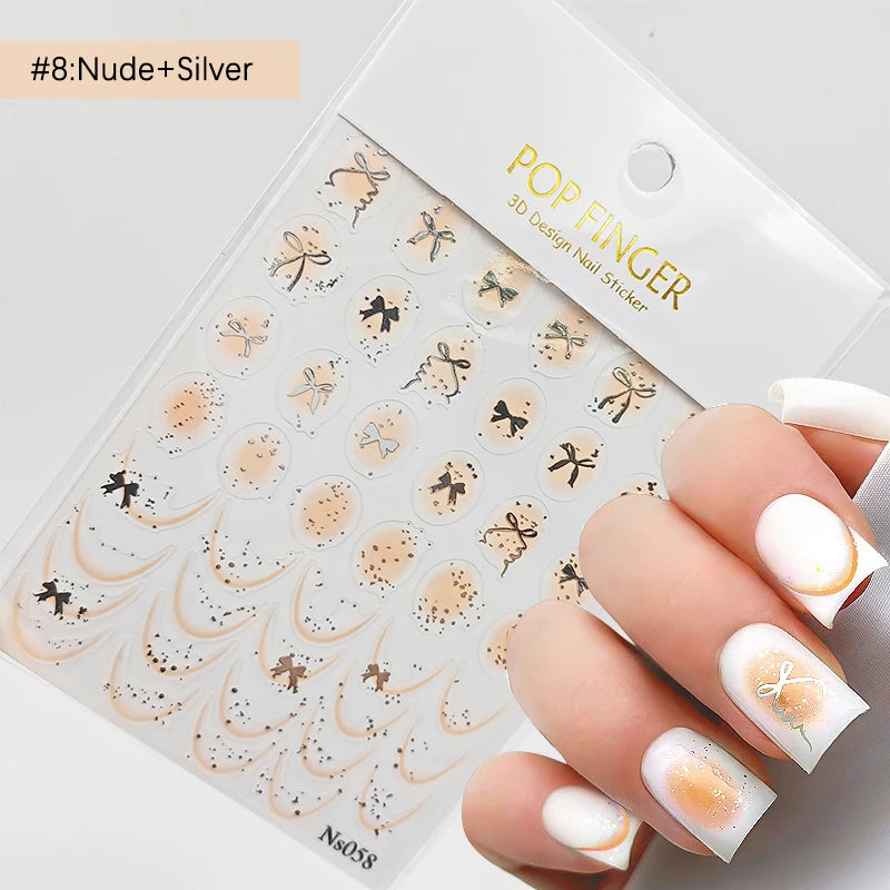 3D Schleifen Nagelsticker – Elegante Gold- & Farbbögen für French & Sommerdesigns