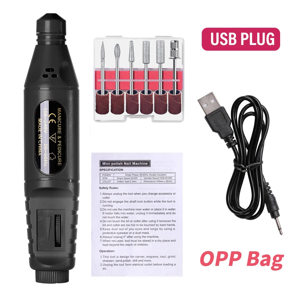 Elektrisches Nagelfräser-Set 6-in-1 – Tragbare Nagelfeile & Poliergerät inkl. Aufsätze & Bits