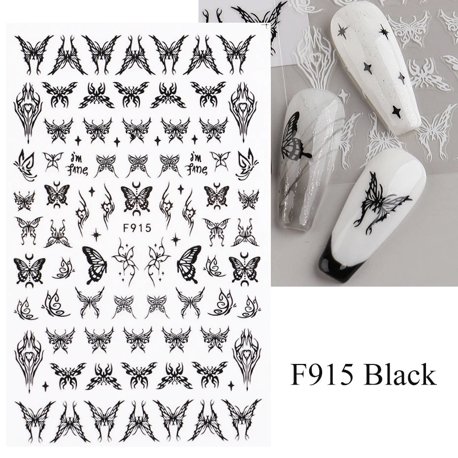 1PCS New 3D Devil's Eye Snake Nail Stickers Nail Art Decoration Black White Flowers Leaves Sticker Nail Art Decals Nail Parts