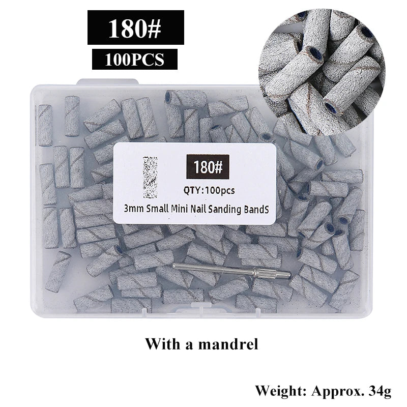 100 Stück Mini Schleifhülsen 3mm mit Mandrel Set – Für Nagelhaut, Hornhaut & Maniküre
