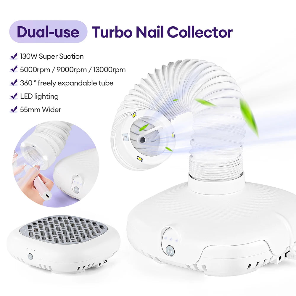 130W Turbo Nagelstaubabsaugung mit 2 Filtern – Bürstenloser Profi Nail Dust Collector für Maniküre & Pediküre