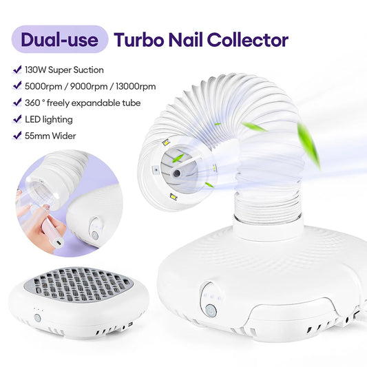 130W Turbo Nagelstaubabsaugung mit 2 Filtern – Bürstenloser Profi Nail Dust Collector für Maniküre & Pediküre