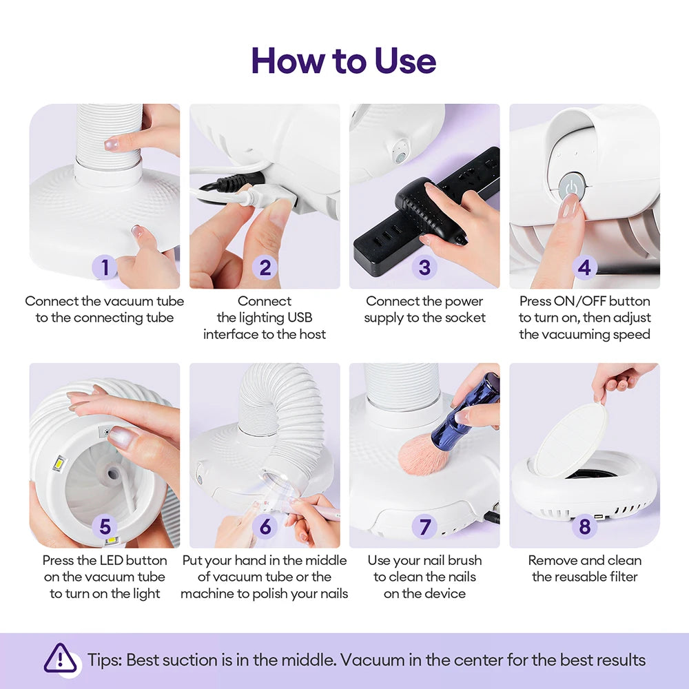 130W Turbo Nagelstaubabsaugung mit 2 Filtern – Bürstenloser Profi Nail Dust Collector für Maniküre & Pediküre
