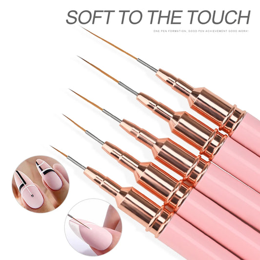 5er-Set Nail Art Liner Pinsel – Rosa, ultrafein für French & Linien (7/10/12/15/20mm)