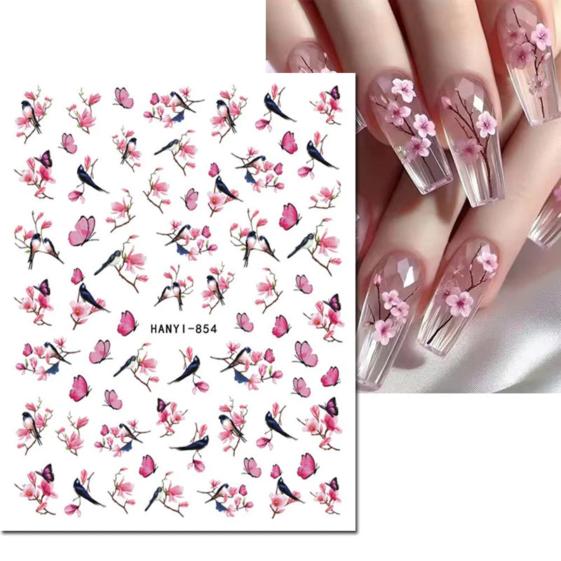 3d Nail Art Stickers Purple Lavenders Bunch Flowers Girls Rabbits Butterflys Decals For Nails Tips Decorations Manicures