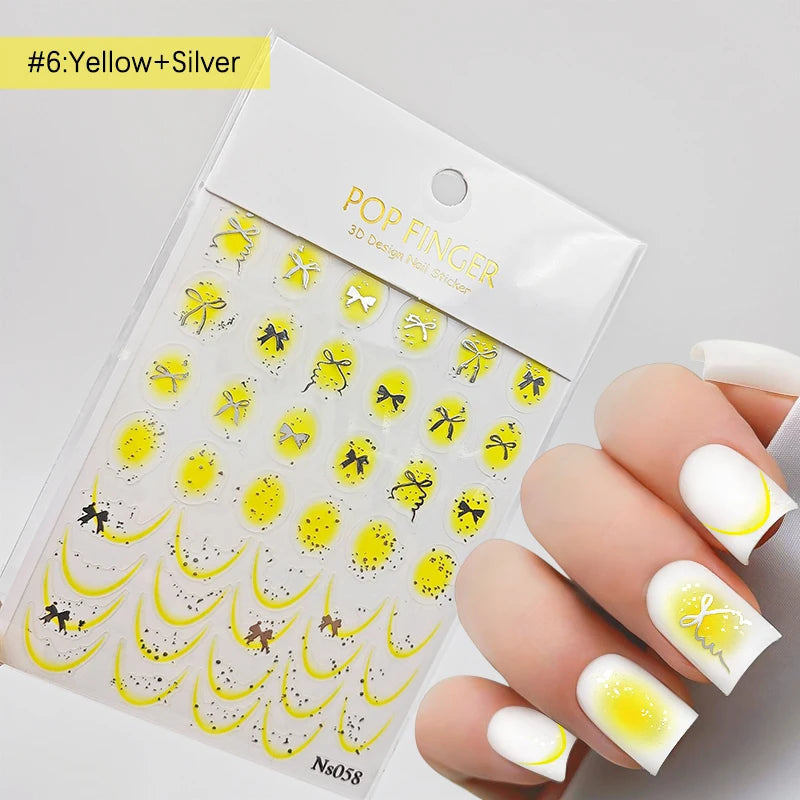 3D Schleifen Nagelsticker – Elegante Gold- & Farbbögen für French & Sommerdesigns