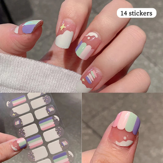 14-teilige Nagelfolien „Pastell Rainbow“ – Selbstklebende Full Cover Nail Wraps