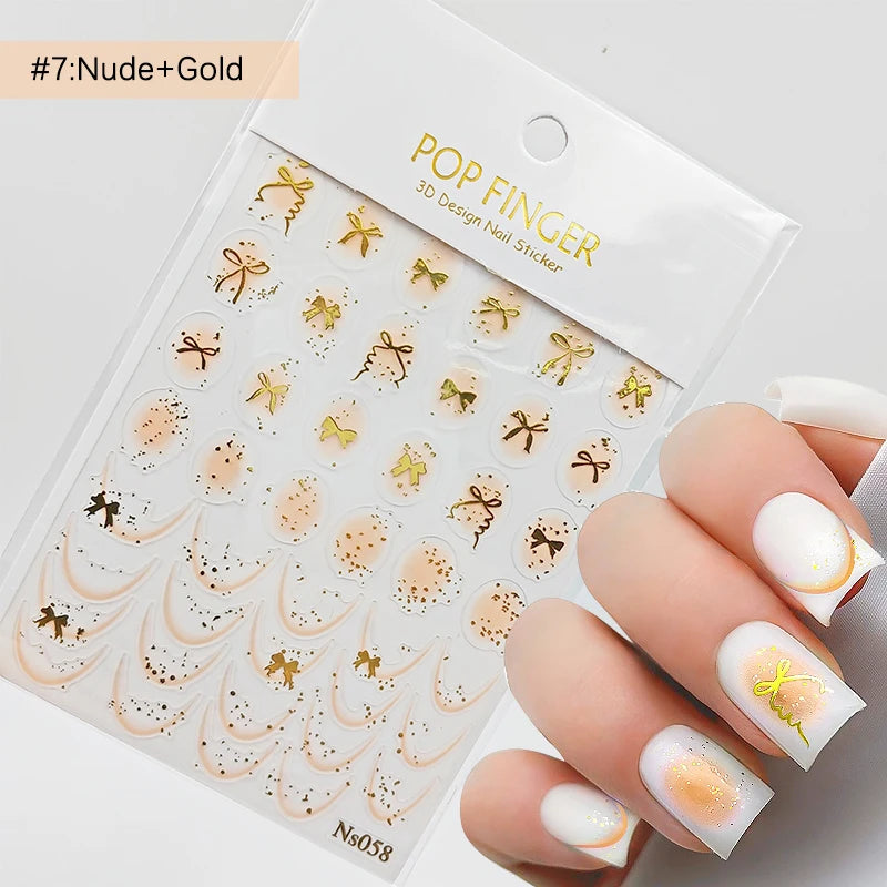 3D Schleifen Nagelsticker – Elegante Gold- & Farbbögen für French & Sommerdesigns