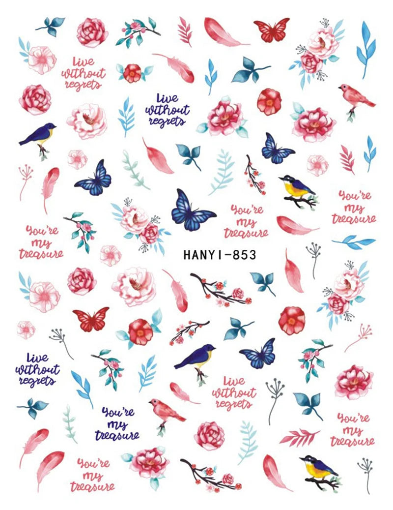 3d Nail Art Stickers Purple Lavenders Bunch Flowers Girls Rabbits Butterflys Decals For Nails Tips Decorations Manicures