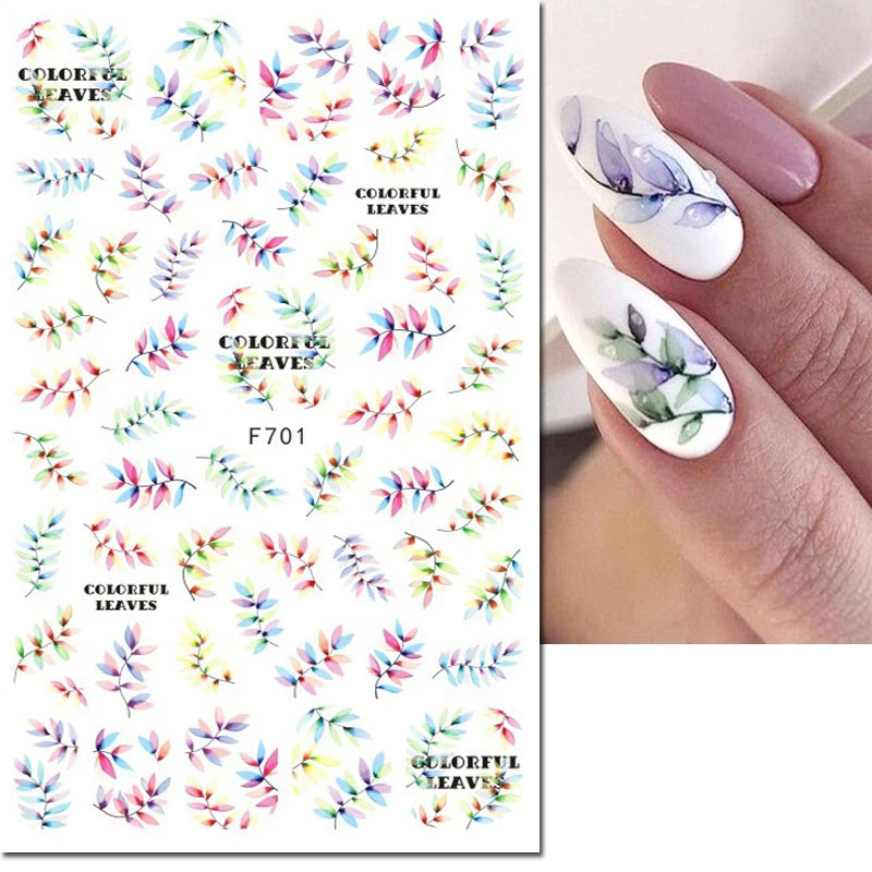 3D Nail Sticker – Tropische Blätter & Linien Design Schwarz & Weiß