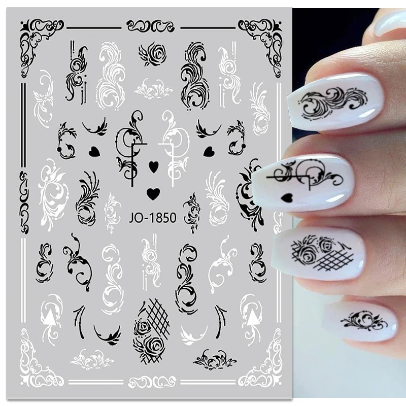1PCS New 3D Devil's Eye Snake Nail Stickers Nail Art Decoration Black White Flowers Leaves Sticker Nail Art Decals Nail Parts