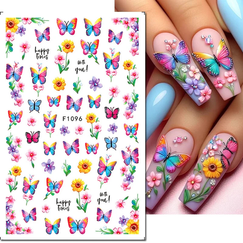 3d Nail Art Stickers Purple Lavenders Bunch Flowers Girls Rabbits Butterflys Decals For Nails Tips Decorations Manicures