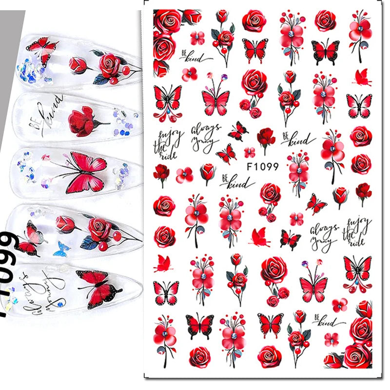3d Nail Art Stickers Purple Lavenders Bunch Flowers Girls Rabbits Butterflys Decals For Nails Tips Decorations Manicures