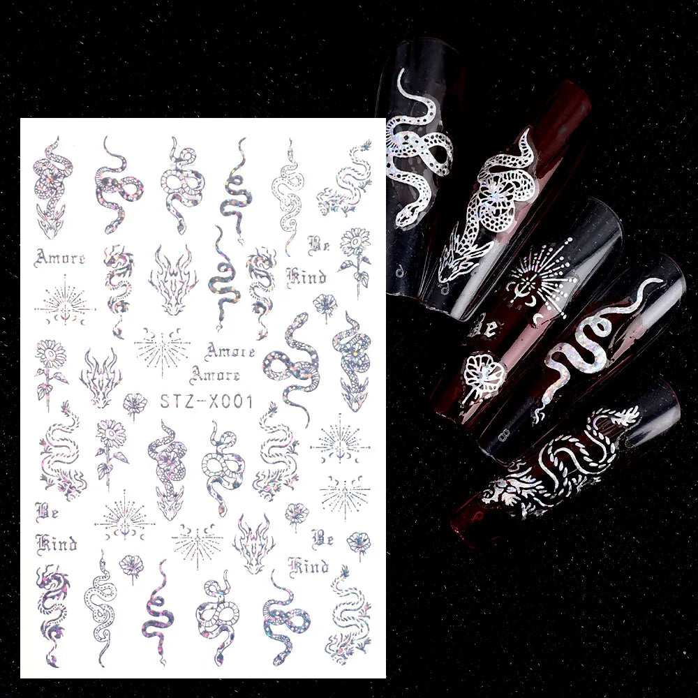 Holographische Nail Sticker – 3D Laser Butterfly, Snake, Dragon & Stars
