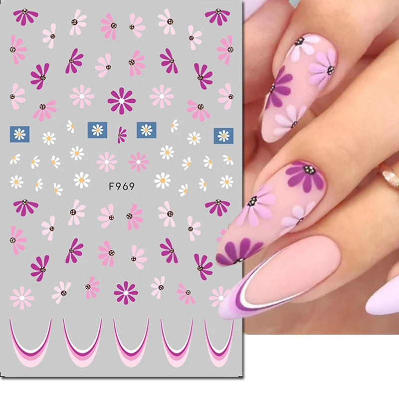 3D Nagelsticker Weißer Pflaumenblüten mit Goldperlen & Schmetterlingen 2.