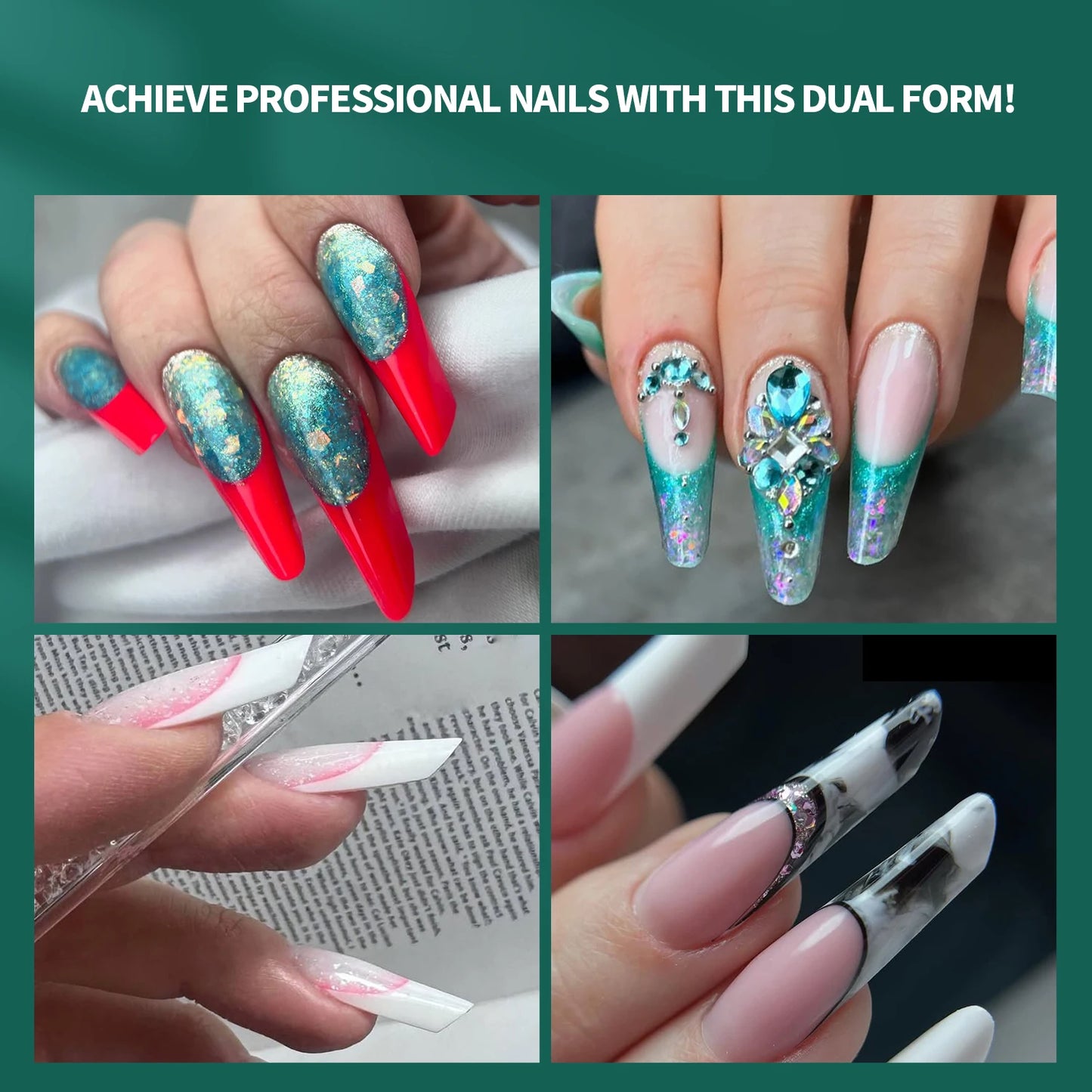 Dual Form Ballerina – 150 Stück | Wiederverwendbare French Tips mit Skala für Polygel & Acryl