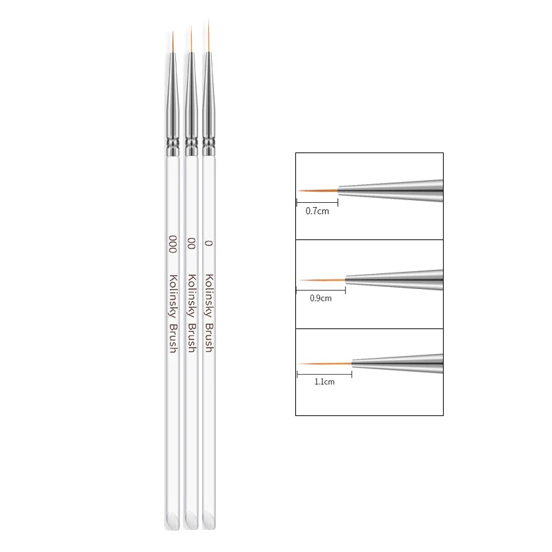 3er-Set Nailart-Pinsel – Feine Linienpinsel für French Design & UV-Gel